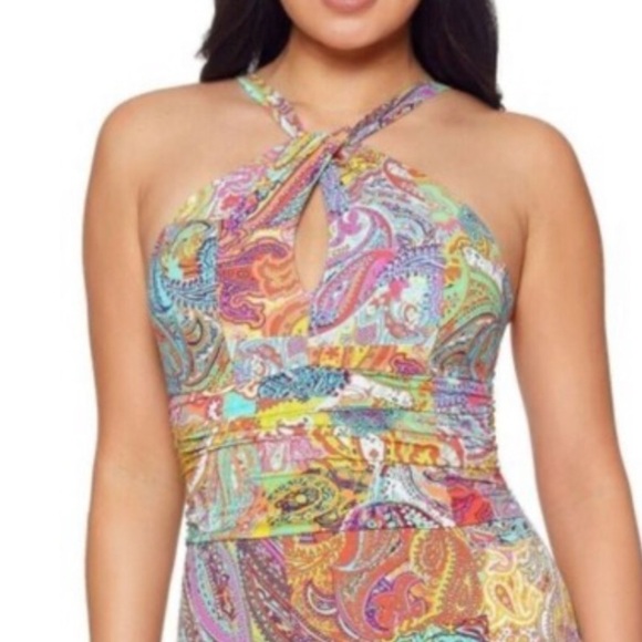 Bleu Rod Beattie Paisley Halter High Neck Swimsuit Multicolored Size 8 - Picture 14 of 14